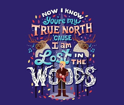 Lost in the woods character design disney frozen hand lettering handwritten type illustration kristoff lettering sven typography