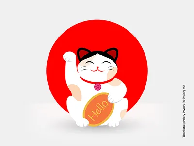 Hello Dribbble! animal art cat cute drawing dribbble hellodribbble illustration maneki neko red vector illustration