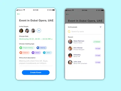 event app concept concept design dubai event app event app design event app layout invite people layout list view tags uae ui uiux ux