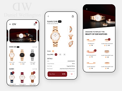 Daniel Wellington Mobile App Design app application basket brand card clean danielwellington design dw ecommerce gallery mobile product productpage shop shopping app simple ui uiux watch