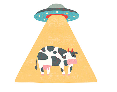 UFO abducting a cow abduction cow illustration invasion logo spaceship stealing ufo vector