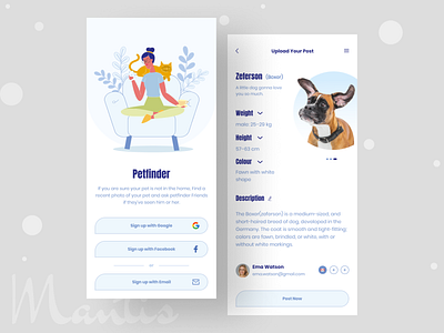 Pet Finder App amimals android app cat design dog illustraion ios app lost pet minimal mobile app pet petfinder pussy typogaphy ui ux