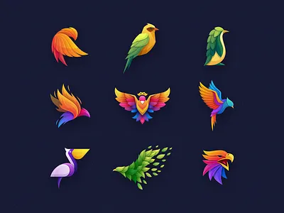 Bird Colorful Logo Collection 3d animal bird brand branding colorful colorfull designs gradient icon icon set logo logopack mark modern vector