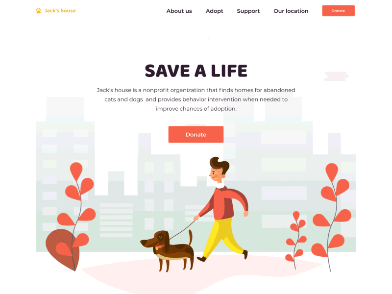 Animal Shelter — Landing Page animal animation cat design dog firstshot hello dribble illustration illustrator landing shelter ui vector web website website design