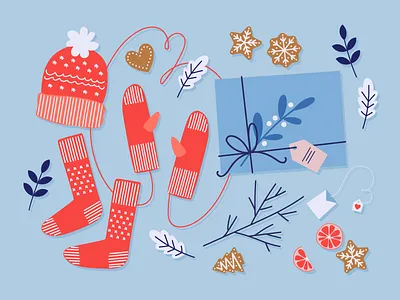 Winter Elements adobe illustrator christmas clean flat gift gingerbread graphic design holiday illustration minimal vector winter
