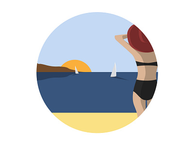 Ocean View beach boat flat flatdesign graphicdesign illustration ocean sail sea summer sun sunset swimsuit vector woman