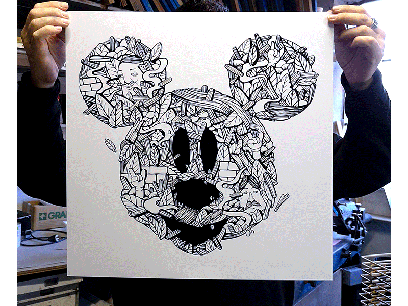 Mickey mouse blackandwhite camo colors mickey mouse nature print screenprint