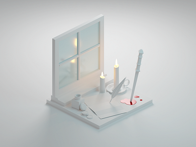 Jack the Ripper In Daytime 3d 3d art blender blender3d blood candle candlelight diorama illustration isometric isometric design isometric illustration knife lettering low poly minimalism minimalist serial killer simple