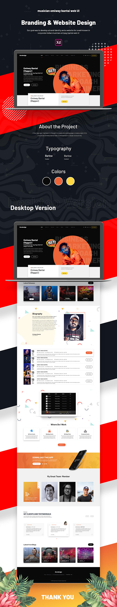 Musician Emiway Bantai web UI Free Download application artist audio band branding concept design devdesign dj download events free freebie freebies grid musician typography ui web website