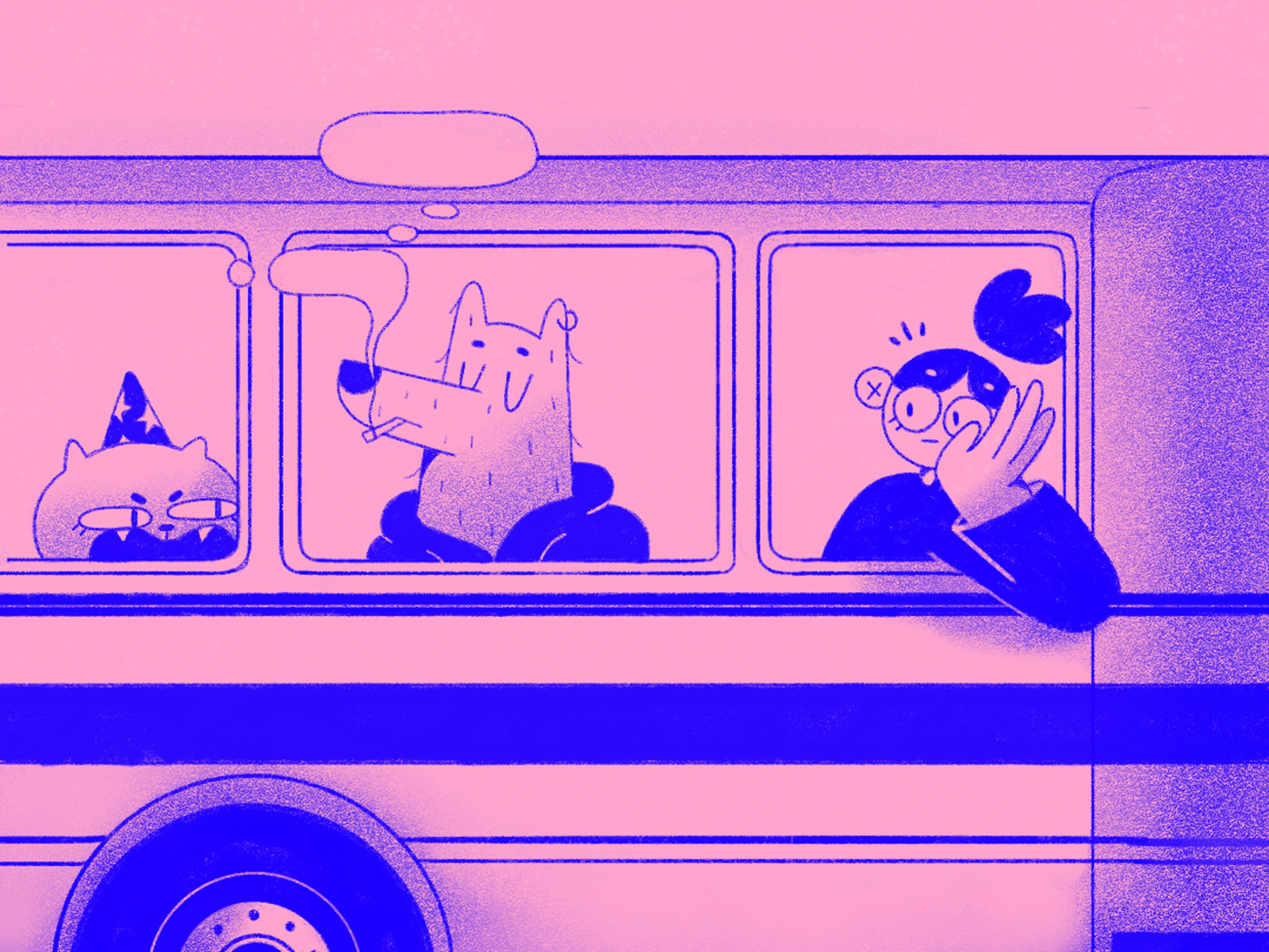 Wrong bus animation bus cat character cool design dog gif illustration pink smoke