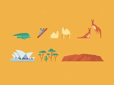 Map of Australia #1 crocodile dromedary flat illustration kangaroo koala mountain opera sydney tree vector