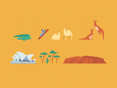 Map of Australia #1 crocodile dromedary flat illustration kangaroo koala mountain opera sydney tree vector