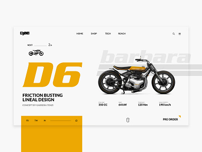 Deei Barbara D6 - Motorcycle Web UI | Landing Page adobe photoshop adobe xd automobile bike landing page motorbike motorcycle two wheeler ui ui ux ui design uiux ux web design web ui