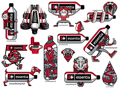 Essentia Water Illustrations basketball cobra dog foam finger hike mountains trex weinger dog