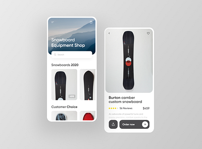 Snowboard equipment Shop UI app design flat typography ui ui ux design ux ux ui