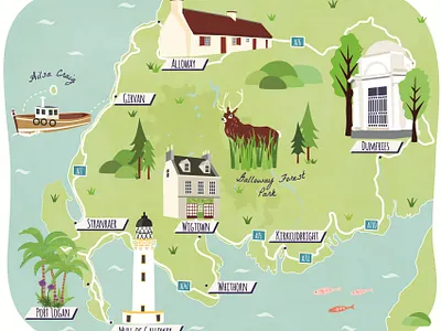 Guardian Road Trip map of Dumfries and Galloway cartography illustrated map illustration art map mapping maps road trip map scotland tourist map vector visitor map