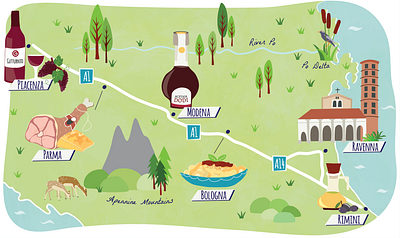 Guardian travel road trip map - Italy architecture cartography food map illustrated map italian food italy map maps road trip tourist map visitor map