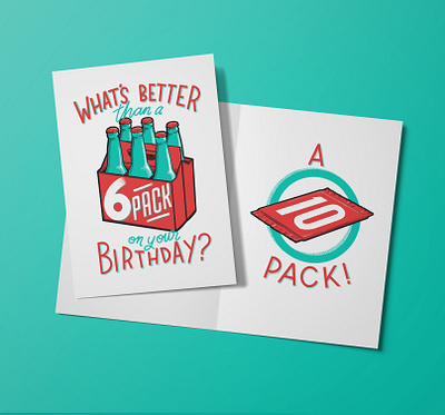 6 pack vs 10 pack beer birthday card lettering trading cards