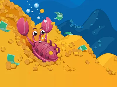 Crab and money bank cash crab dollar gold illustration money sea vector watter