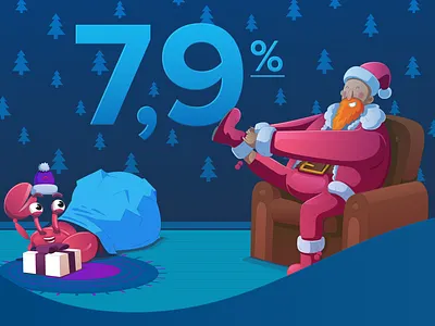 Crab's New Year offer 2 character christmas christmas tree crab family gift home illusrtation new year santa snow winter