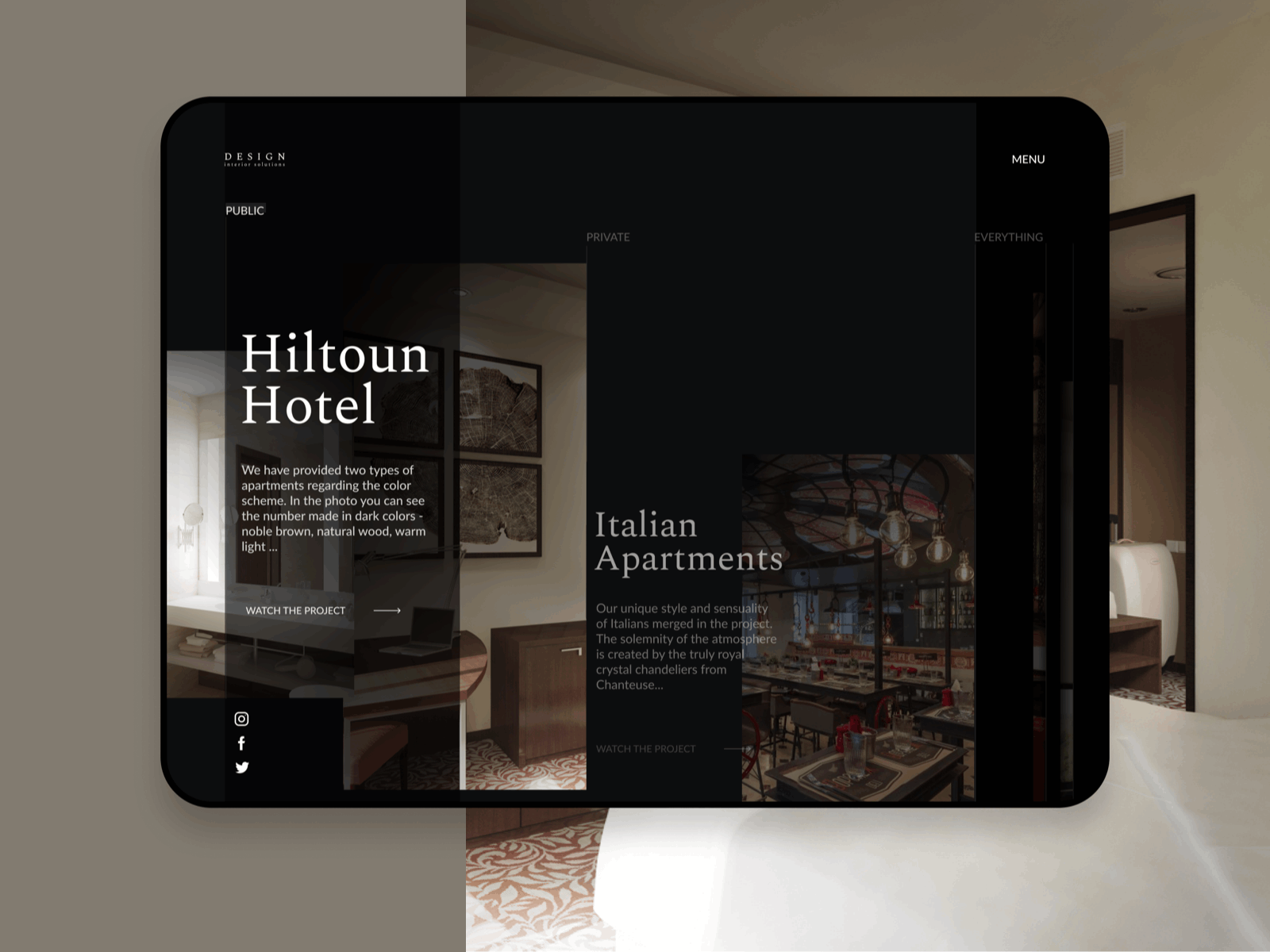 Landing of Architects 2019 animation architecture arhitecture dark ui elegant home hotel interior interior design interior landing landing minimal minimalism screen ui ux web