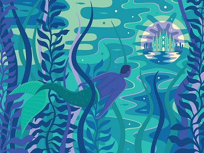 Editorial Illustration for The Stranger art cathedral character illustration design editorial art editorial illustration enchanted illustration kelp mermaid merman seattle seattle art the stranger underwater vector water