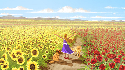 sunflower girl background art background design design digital painting illustration painting