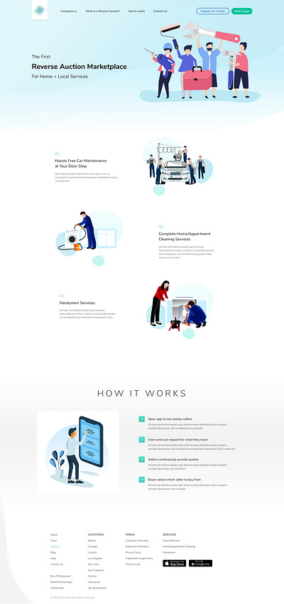 Reverse Auction clean design design home maintenance landing page maintenance reverse auction sketch user interface ux design