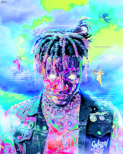 Juice WRLD Tribute abstract angel art artistic artwork colorful cover art glitchy gradient iridescent juice juicewrld klarens music new poster tribute trippy vivid wrld