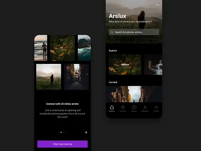 Onboarding App app clean dark app dark ui design flat minimal photo ui unsplash