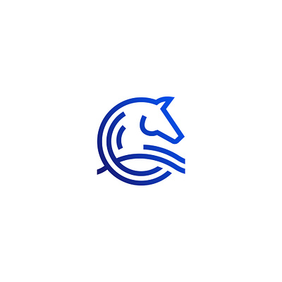 Horse Wave Logo Concept blue branding design gradient horse horse circle horse head icon line line logo lineart logo minimal water wave