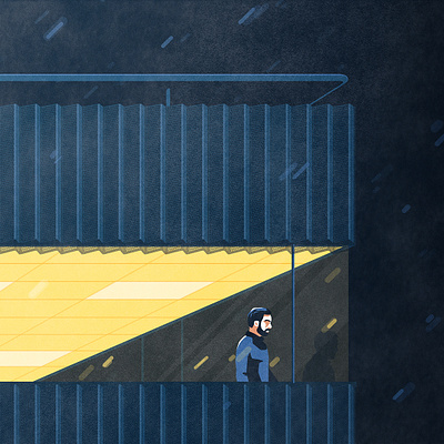 Night shift - Extract 1 architecture building flat illustration light night rain vector