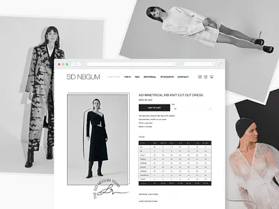 Sid Neigum Product View addtocart black and white digital marketing ecommerce editorial fashion brand fashion design minimalist online shopping size chart sizing ux ui