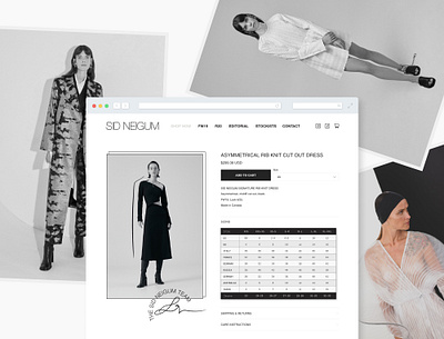 Sid Neigum Product View addtocart black and white digital marketing ecommerce editorial fashion brand fashion design minimalist online shopping size chart sizing ux ui