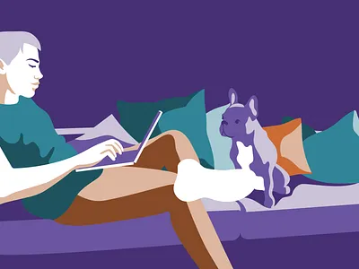 Guy and his dog comfort dog freelance freelancer illustration illustrator kontist laptop man relaxed vector work from home
