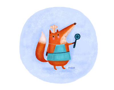 Mr Fox pastry chef blue chef cook cute animal drawing fox foxes illustration orange pastry chef