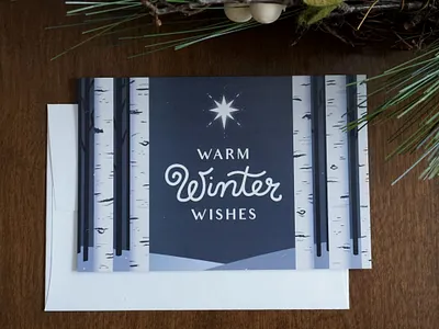 Winter Solstice Card birch trees christmas christmas card christmas cards december greeting cards handlettering happy holidays holiday card holiday cards lettering mountains snow stars vector illustration vintage winter winter solstice