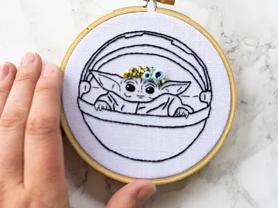 The Child baby yoda embroidery handmade illustration mandalorian sketch to stitch star wars
