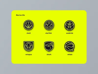 Marine life bird icon illustration line logo shark shell star ui whale