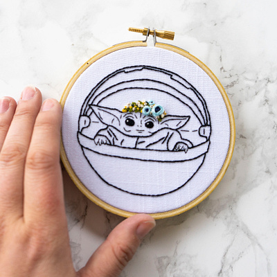 The Child baby yoda embroidery handmade illustration mandalorian sketch to stitch star wars