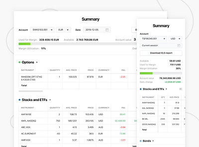 Summary Page Design for Investments Broker broker dashboad design financial fintech product design reporting reports stars stocks summary trading