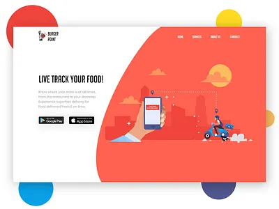 Burger point - Illustration food delivery landing page bike daily ui dailyui delivery delivery app delivery service delivery status food food app food illustration illustration landing page landingpage website design