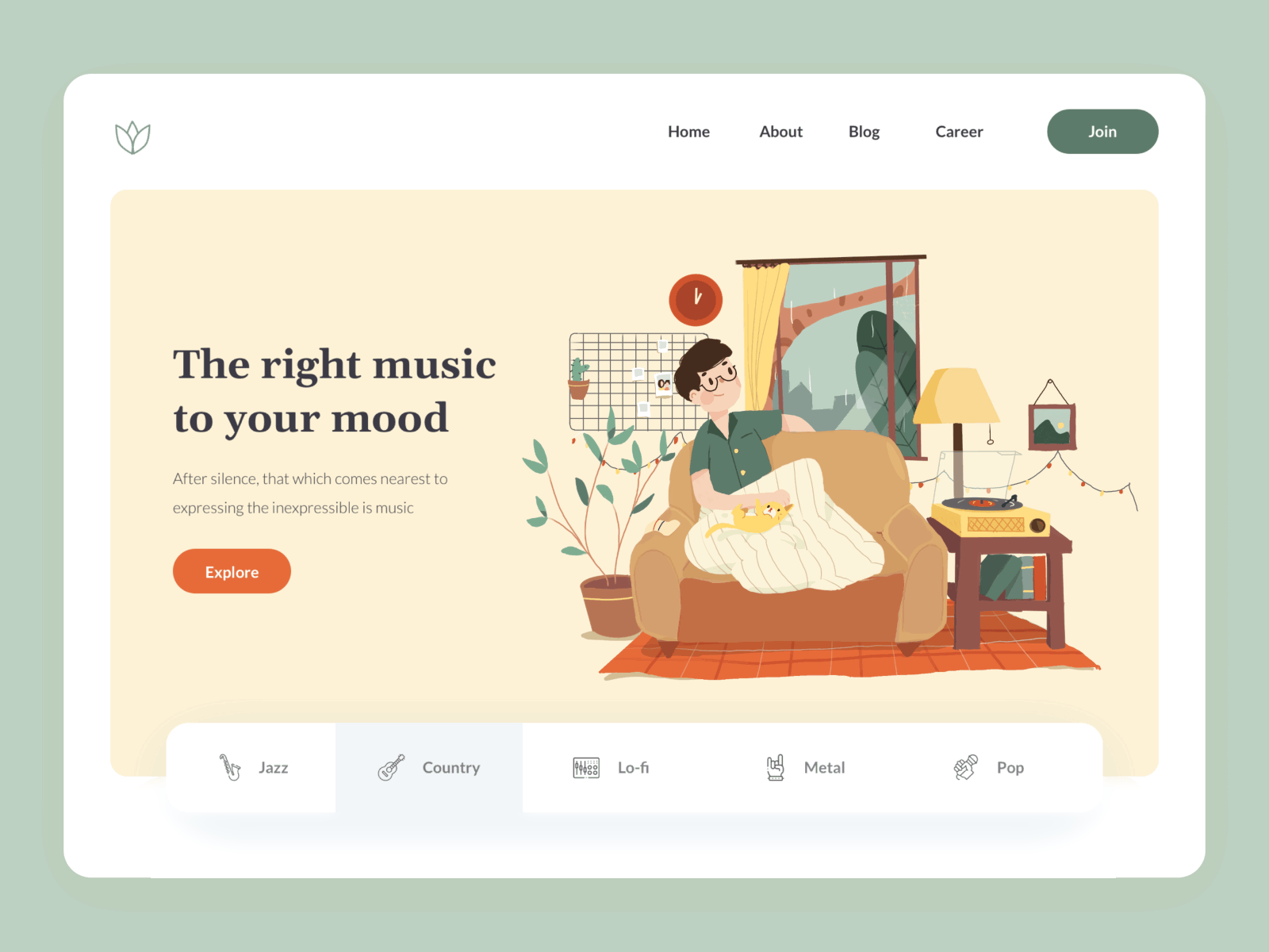 Relish Music Hero Banner Animated Illustration animation cat clean design desktop gif hero banner illustration landing page music pastel screen ui website