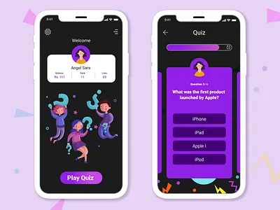 Quiz Game app app design flat game illustration minimal product design quiz ui ux vector