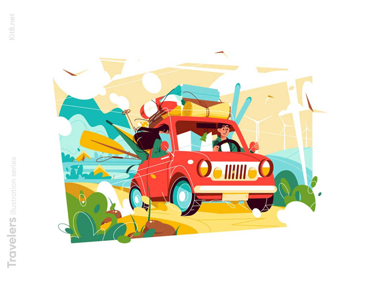 Couple travelling by car illustration by Kit8 on Dribbble