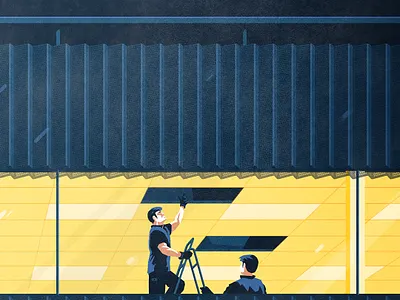 Night shift - Extract 3 architecture flat illustration light night rain vector