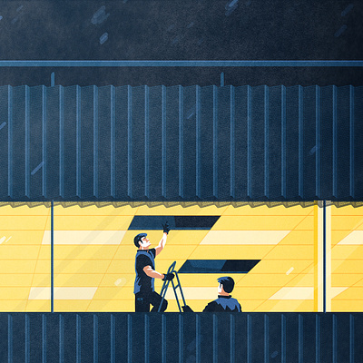 Night shift - Extract 3 architecture flat illustration light night rain vector