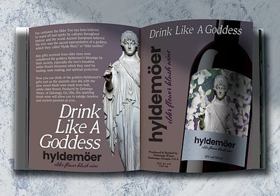 Hyldemoer Wine, redesigned concept, 2019 advertisement art concept design copywriting dutch elder flower goddess improvement logo logodesign magazine layout photoshop quality redesign concept typography wine branding wine label wine logo wine mockup