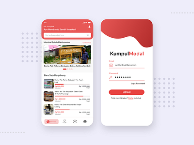 KumpulModal - Crowdfunding App For Street Vendor app app design crowdfunding homepage login minimalist design mobile ui splashscreen ui uiux