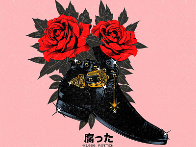 Melancholy aesthetic boots cartoon cover design gold graphic design illustration lofi music retro roses shiny vector
